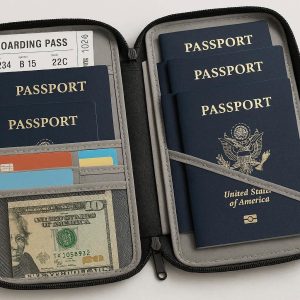 Multi Functional Travel Passport Wallet With Zipper Closure For Family Documents And Boarding Pass Storage