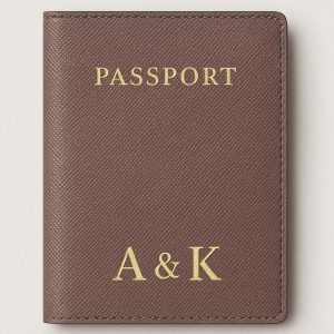 Personalized Initials Embossed Passport Cover For Couples With Premium Saffiano Leather Texture Design