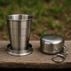 4 Telescopic Stainless Steel Travel Cup With Keychain Case For Outdoor Camping And Emergency Drinking